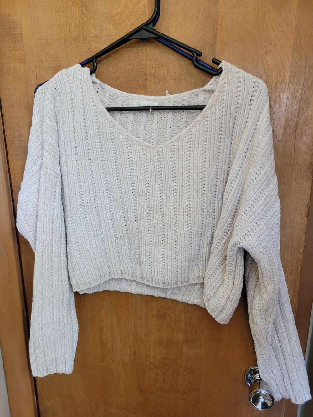 LA Hearts Cream Ribbed V-Neck Cropped Sweater